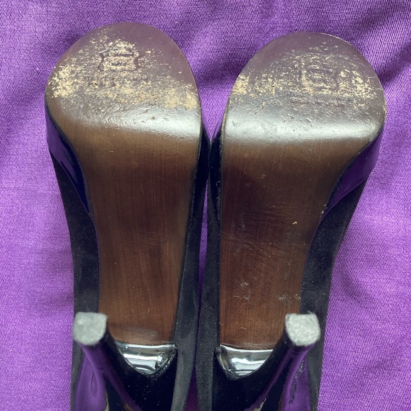 Stuart Weitzman Black Suede Peep Toe Platform Heels Size 7 - Picture 5 of 9